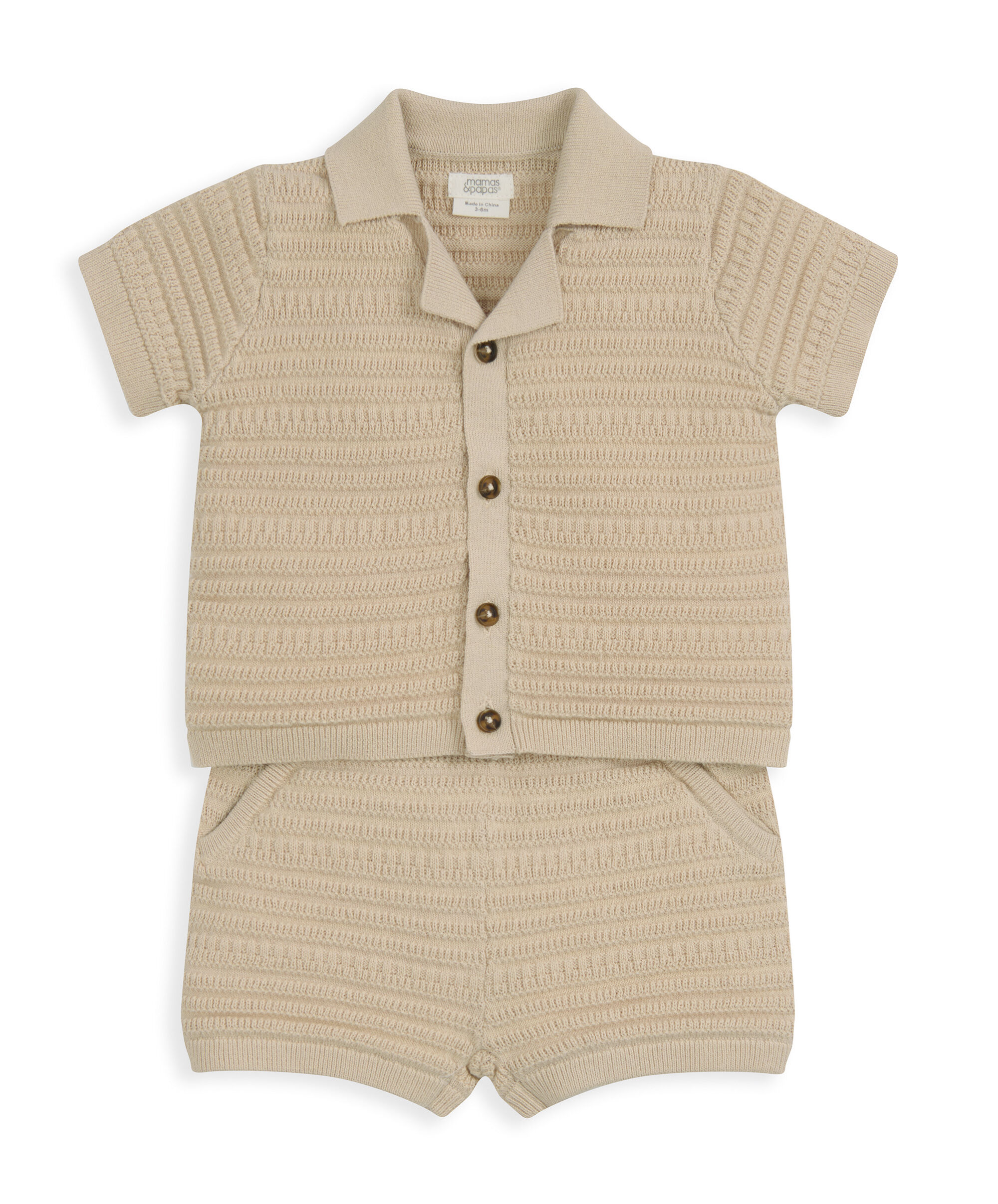 Knitted Polo Shirt & Shorts - 4 Piece Gift Set with Chenille Blanket Neutral image number 3